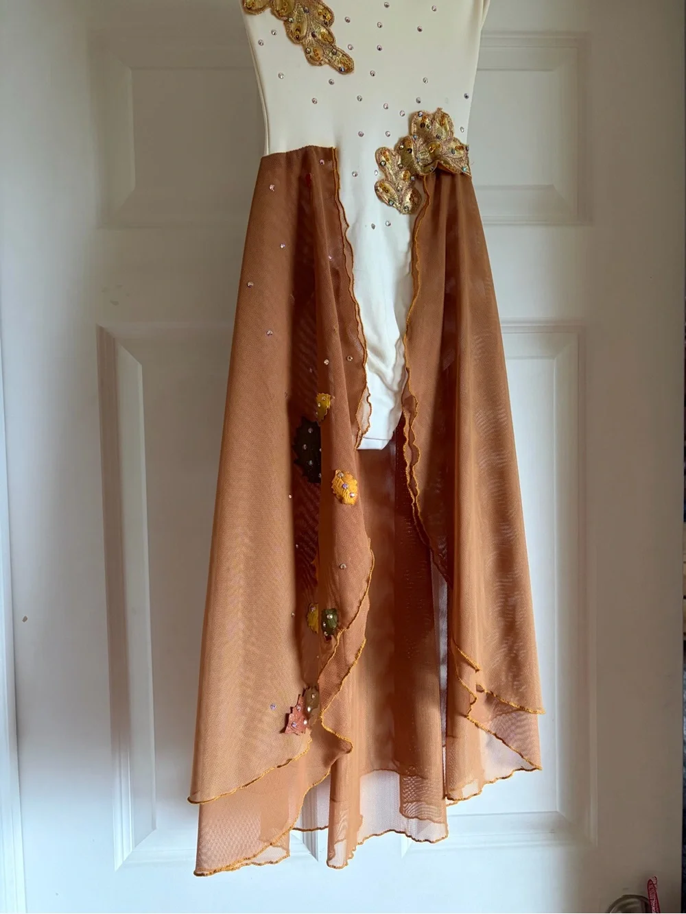 Capezio Cream and Brown/Gold Kids Dance Leotard with Skirt